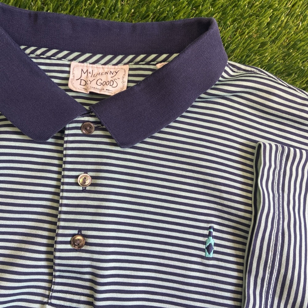 McLhenny Dry Goods by Tabasco Mens XL Blue And Green Stripes Polo Shirt Golf